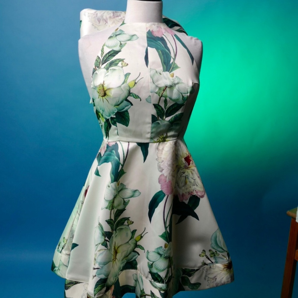Hydrangea Fit and Flare Halter Dress